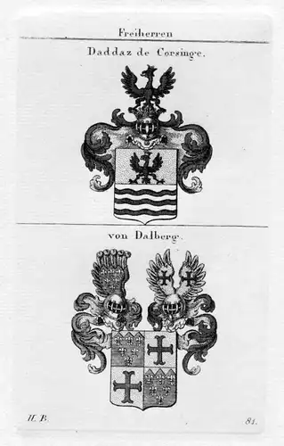 1820 - von Dalberg Daddaz de Corsinge Wappen Adel heraldry Heraldik Kupferstich
