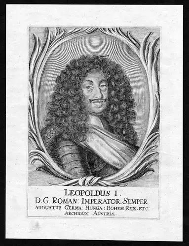 Ca. 1690 Leopold I HRR Roman Emperor Portrait Kupferstich antique print