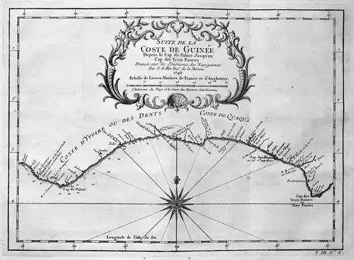 1746 Guinea Afrika Africa coast Küste Karte map Kupferstich antique print Bellin