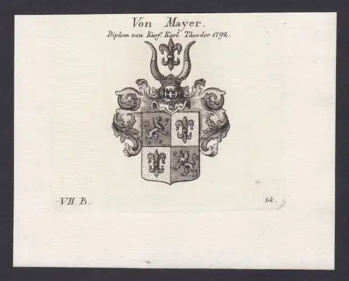 Mayer Maier Mayr Wappen Adel coat of arms Heraldik Kupferstich antique print