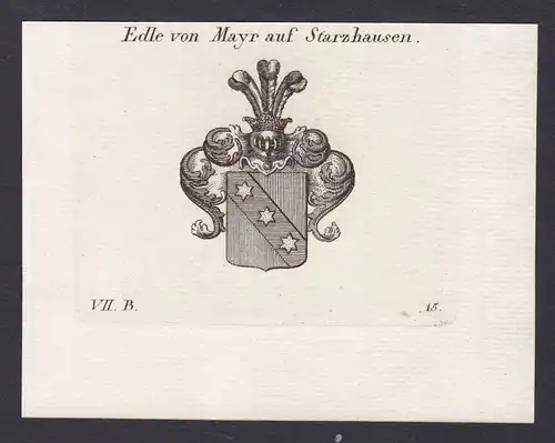 Mayr Starzhausen Wappen Adel coat of arms Heraldik Kupferstich antique print