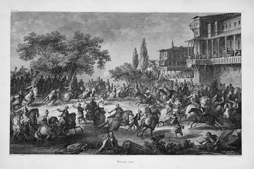 1781 Kampf Schlacht battle fight Turkey Türkei Kupferstich antique print Hilair