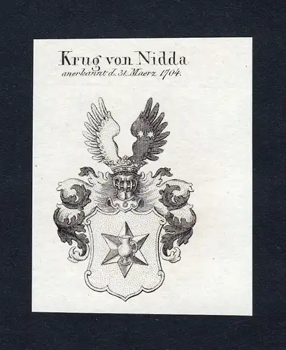 1820 Krug Nidda Wappen Adel coat of arms heraldry Heraldik Kupferstich engraving