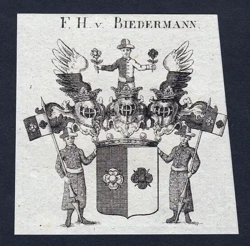 Ca. 1820 Biedermann Wappen Adel coat of arms Kupferstich antique print he 144756