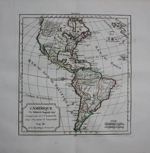 1790 - America continent Kontinent North South engraving Karte map Vaugondy