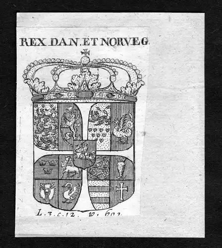 1750 - Dennemark Dänemark Wappen Adel coat of arms heraldry Heraldik Kupferstich