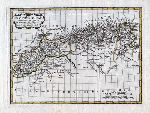 1788 Africa Morocco Algeria Gibraltar Tunis Tunesia Karte map Borghi Pazzini