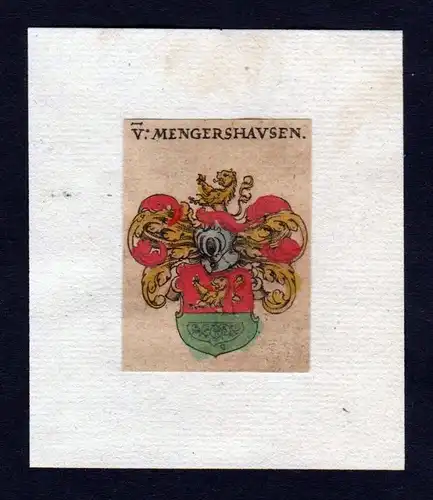 Mengershausen 17. Jh Wappen coat of arms heraldry Heraldik Kupferstich