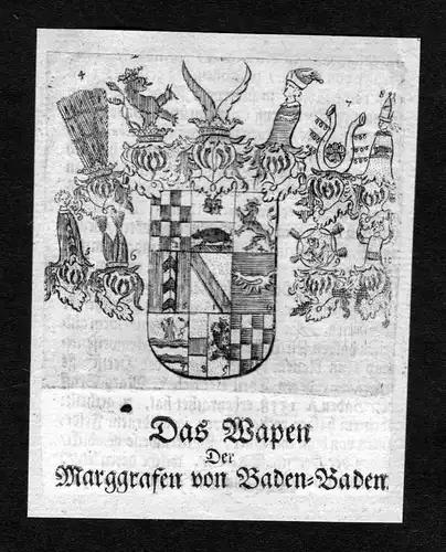 1750 - Baden-Baden Baden Wappen Adel coat of arms heraldry Heraldik Kupferstich