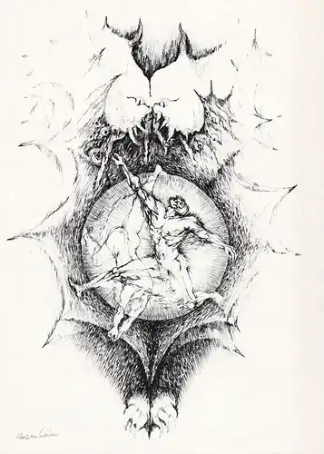 1967 Bernd Rosenheim Rotaprint-Zeichnung zu Dantes "Göttlicher" Komödie signiert