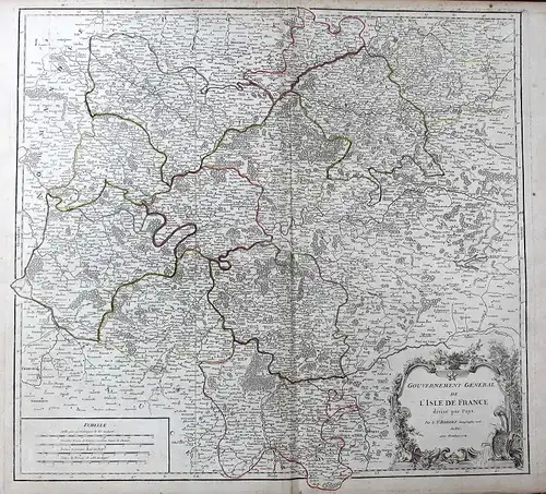 1754 France Frankreich Paris Champagne Île-de-France Karte map Kupferstich