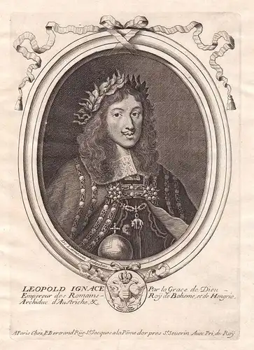 1680 Leopold I HRR Kaiser Roman Emperor Portrait Kupferstich engraving Larmessin