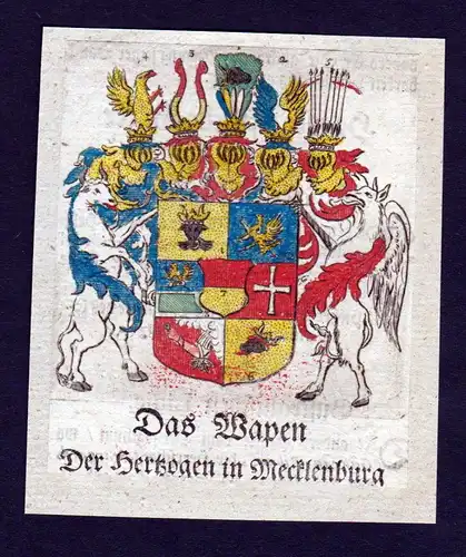 1750 - Mecklenburg Wappen Adel coat of arms heraldry Heraldik Kupferstich