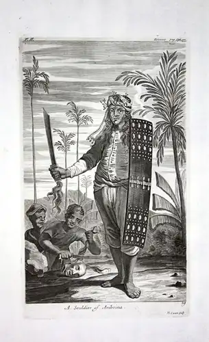 1730 Ambon island soldier Indonesia Maluku Kupferstich engraving Churchill