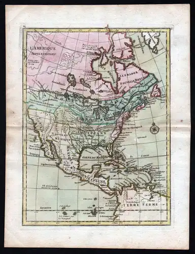 1767 America continent United States map Kupferstich antique print Le Rouge