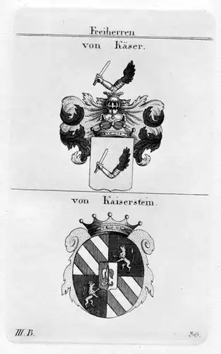 Von Käser / von Kaiserstein / Bayern - Wappen coat of arms Heraldik heraldry Kup