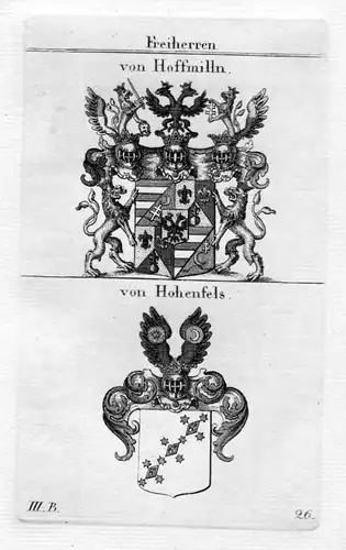 Von Hoffmilln / von Hohenfels / Bayern - Wappen coat of arms Heraldik heraldry K