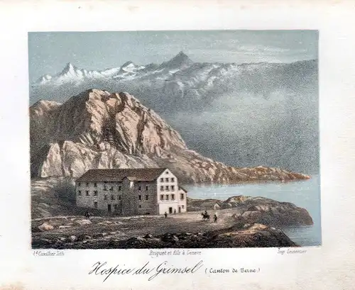 1840 Grimsel Hospiz Grimselpass Ansicht vue Farblithographie Litho Cuvillier