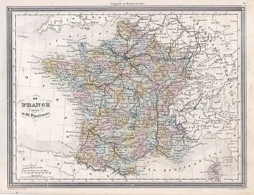 1840 France Frankreich Europa Europe Paris 86 Lyon Karte map Vuillemin