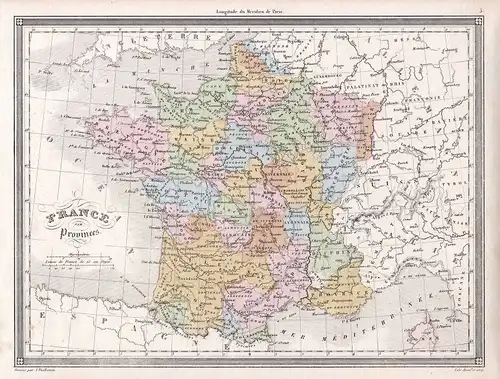 1840 France Frankreich Europa Europe Paris Maine Bretagne Karte map Vuillemin