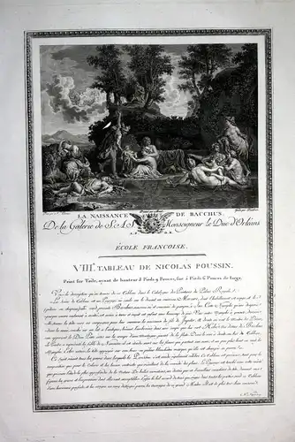 1786 Geburt birth Bacchus Kupferstich antique print Nicolas Poussin Dambran