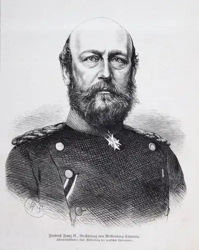 1871 Friedrich Franz II Großherzog Schwerin Mecklenburg Holzstich Portrait
