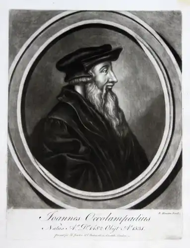 1759 Richard Houston Johannes Oekolampad Portrait Aquatinta mezzotint Theologe