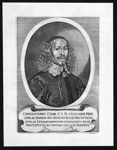 17. Jh. Chrysostomus Cöler Hildesheim Jurist Portrait Kupferstich antique print