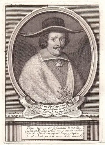 17. Jh Jean-Francois de Gondi Paris gravure Portrait Kupferstich antique print