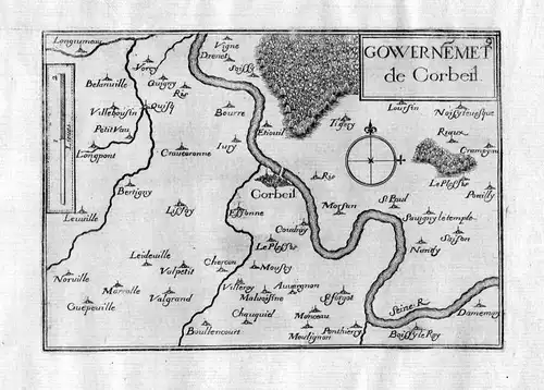Ca. 1630 Corbeil-Essonnes Ile-de-France Frankreich France gravure carte Tassin