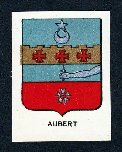 Ca. 1880 Aubert Wappen Adel coat of arms heraldry Lithographie antique print