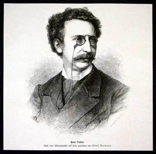 Ca. 1880 Paul Lindau Schriftsteller Journalist writer Portrait Holzstich antique