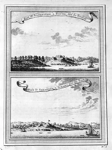 Ca. 1750 Fort Badenstein Africa Afrika Ansicht view Kupferstich antique print