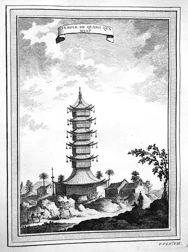 Ca 1750 Shandong Tempel temple China Asia Ansicht view Kupferstich antique print