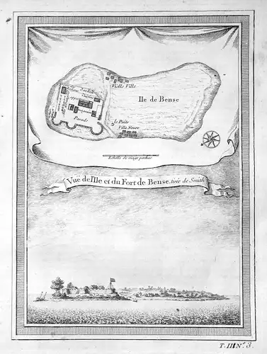 1750 Bunce Island Sierra Leone map Karte Ansicht view Kupferstich antique print