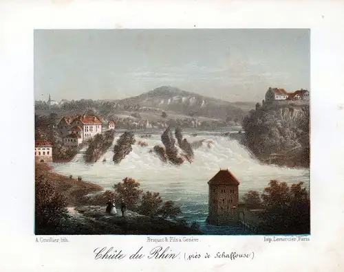1840 Rheinfall Schaffhausen Ansicht vue Farblithographie Litho Schweiz Cuvillier