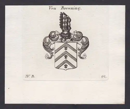 1820 Breuning Wappen Adel coat of arms Heraldik Kupferstich antique print