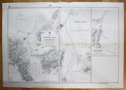 1921 Mediterranean Indian Islands Levkas Road Port Drepano Lefkada Greece map