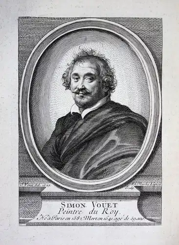 18. Jh. Simon Vouet Maler painter peintre Kupferstich Portrait gravure engraving