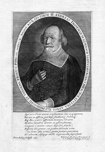 Ca 1650 Johann Andreas Frommann Jurist Coburg Portrait Kupferstich antique print