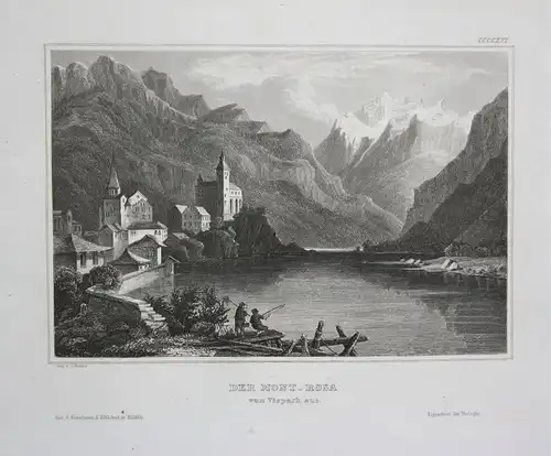 Monte Rosa Alpen Vispach Schweiz Suisse Switzerland Ansicht view Stahlstich 1850