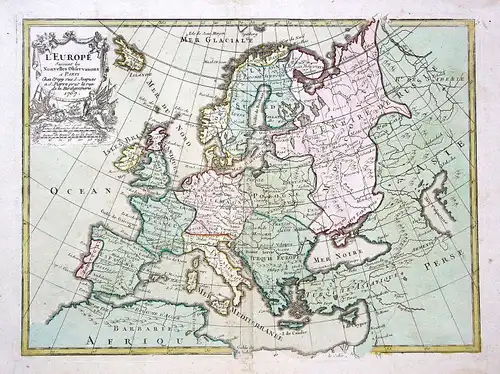 1767 Europa Europe continent Karte map carte Kupferstich antique print Le Rouge