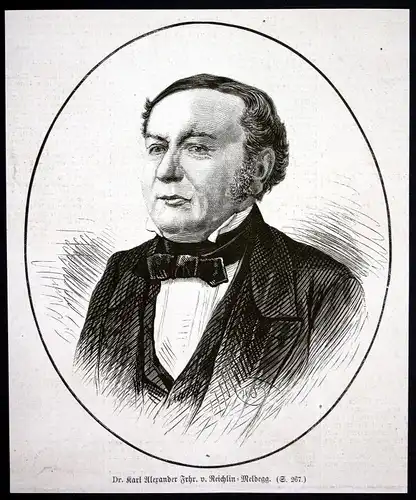 1877 Karl Alexander Reichlin Meldegg Portrait Philosoph Holzstich antique print