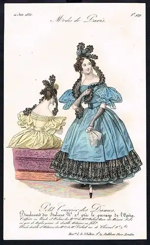 1833  Biedermeier Mode Kupferstich victorian fashion antique print Paris e 61707