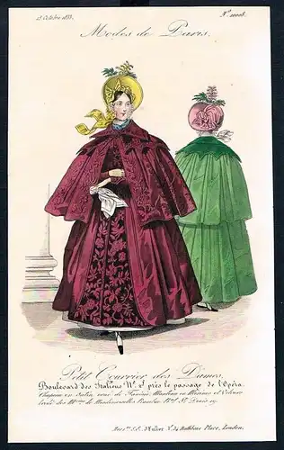 1833  Biedermeier Mode Kupferstich victorian fashion antique print Paris e 89253