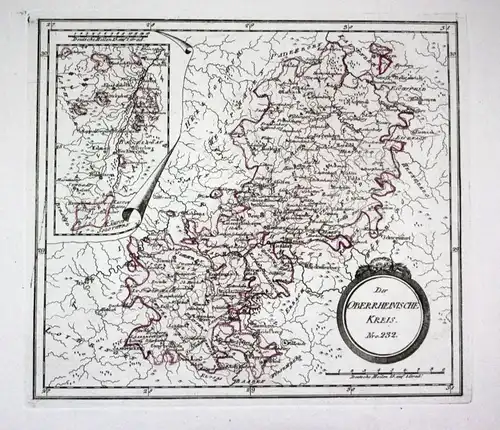 1790 Oberrhein Hanau Mannheim Wetzlar Kassel Darmstadt Kupferstich Karte Reilly