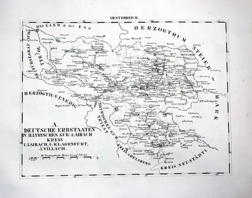 1825 - Klagenfurt Villach Friesach Laibach - Lithographie Karte map Schlieben,