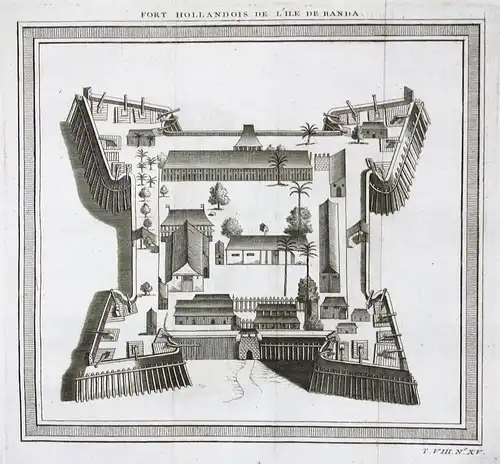 1750 Banda Insel Islands Indonesia fort Festung view Kupferstich antique print