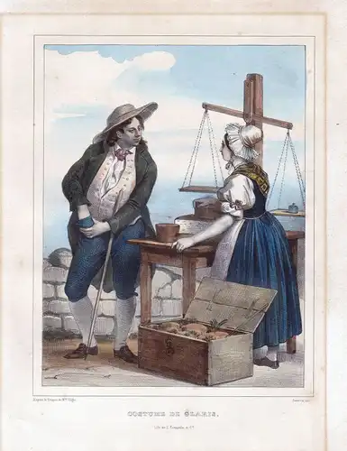 1840 Kanton Glarus Glaris Schweiz Suisse Kostüme costums Tracht Lithographie