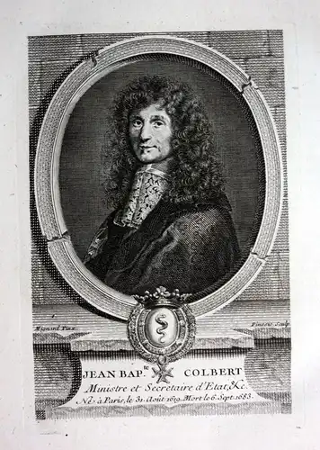 18. Jh. Jean Baptiste Colbert ministres secretaire gravure Portrait engraving